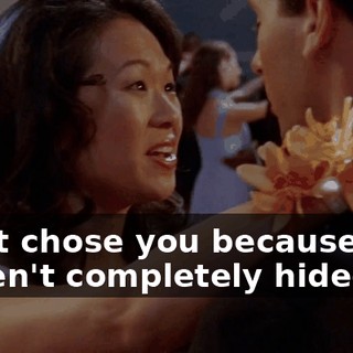 I just chose you because you weren't completely hideous,