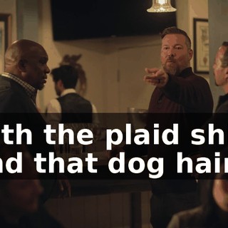 with the plaid shirt and that dog hair.