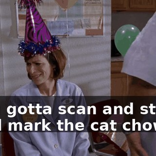 ♪ You gotta scan and stock and mark the cat chow ♪