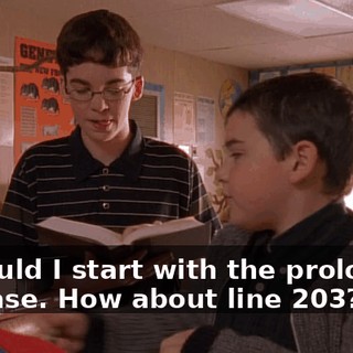- Should I start with the prologue? - Please. How about line 203?