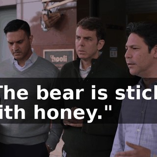 "The bear is sticky with honey."