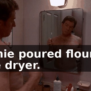 Jamie poured flour in the dryer.
