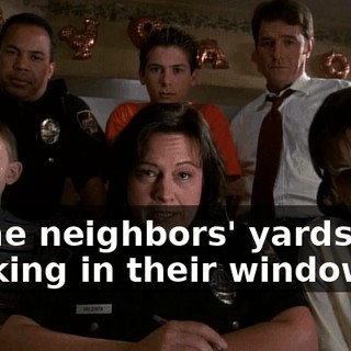 in the neighbors' yards and peeking in their windows.