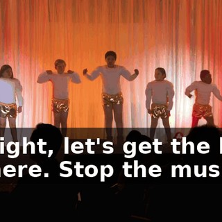 All right, let's get the boss up here. Stop the music.