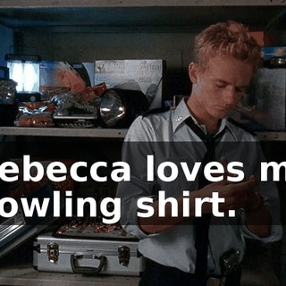 Rebecca loves my bowling shirt.