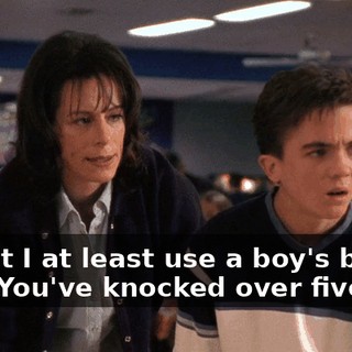 - Can't I at least use a boy's ball? - No. You've knocked over five pins
