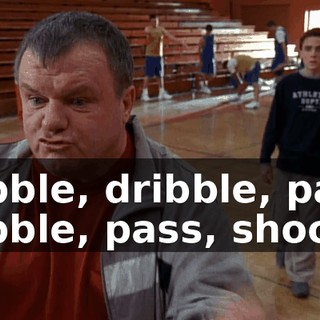dribble, dribble, pass, dribble, pass, shoot!