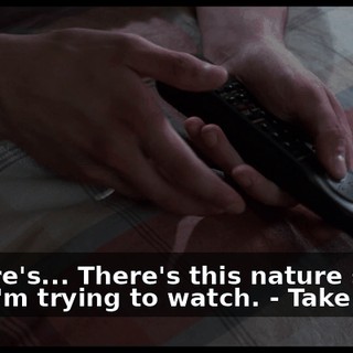- There's... There's this nature show that I'm trying to watch. - Take it off.