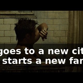 He goes to a new city and starts a new family.