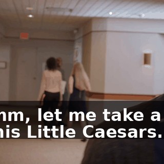 - Mmm, let me take a bite of this Little Caesars.