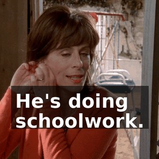 He's doing schoolwork.