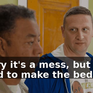 Sorry it's a mess, but Lois used to make the bed.