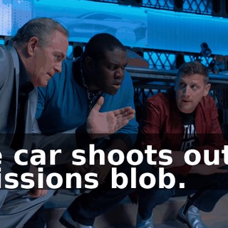 The car shoots out an emissions blob.