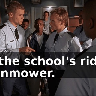 on the school's riding lawnmower.