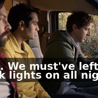 Shit. We must've left the work lights on all night.
