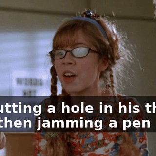 by cutting a hole in his throat and then jamming a pen in it!