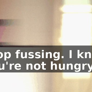 Stop fussing. I know you're not hungry.