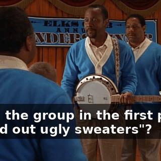 I'm in the group in the first place, picked out ugly sweaters"?