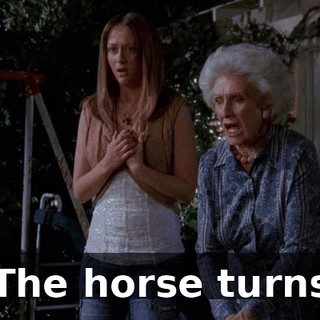 The horse turns