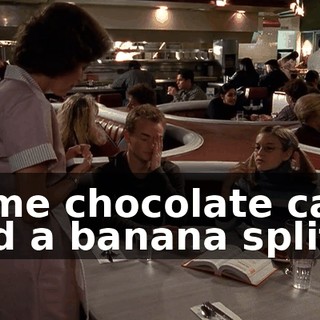 some chocolate cake and a banana split.
