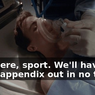 Hi there, sport. We'll have that appendix out in no time.