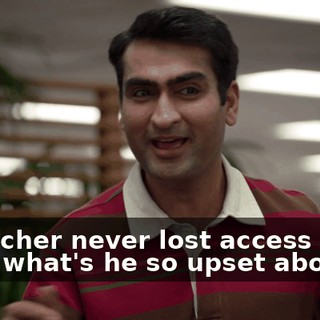 If Melcher never lost access to his data, what's he so upset about?