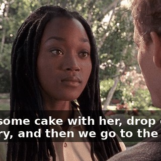 have some cake with her, drop off my laundry, and then we go to the party.