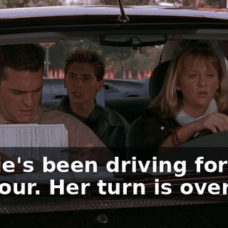 Jackie's been driving for half an hour. Her turn is over.