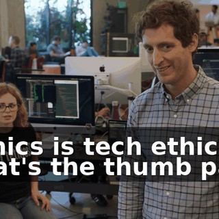 Tethics is tech ethics. What's the thumb part?