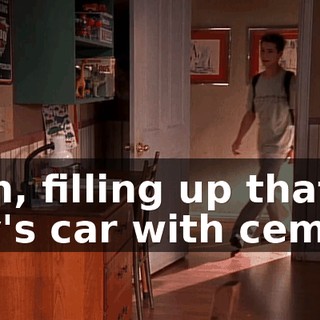 Man, filling up that guy's car with cement