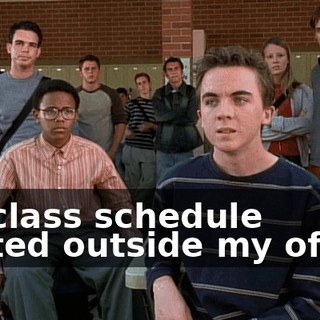 his class schedule posted outside my office.