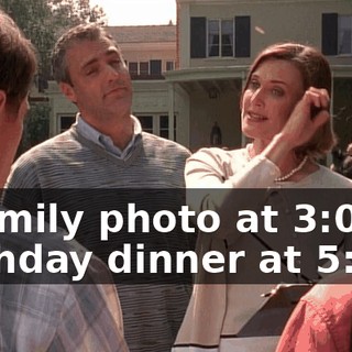 a family photo at 3:00, a birthday dinner at 5:00