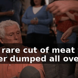 Big, rare cut of meat with water dumped all over it.