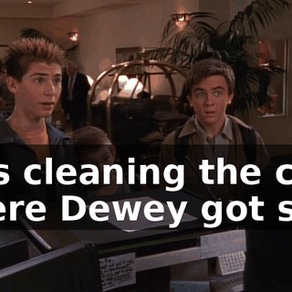 He's cleaning the car where Dewey got sick.