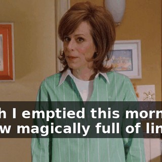 which I emptied this morning-- is now magically full of lint.