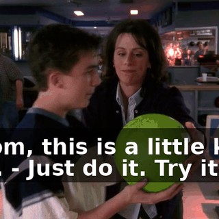 - Mom, this is a little kid's ball. - Just do it. Try it.