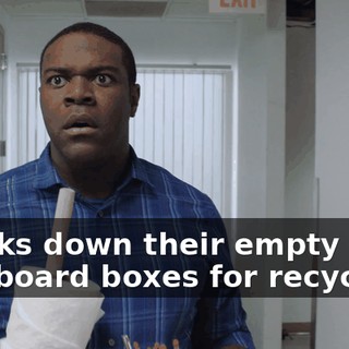breaks down their empty cardboard boxes for recycling.