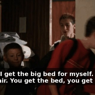 - Cool. I get the big bed for myself. - Not fair. You get the bed, you get Dewey.