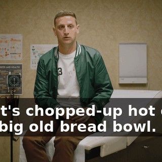 but it's chopped-up hot dogs in a big old bread bowl.