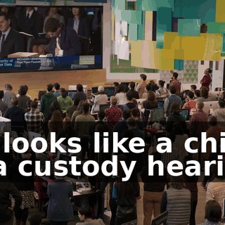 He looks like a child in a custody hearing.