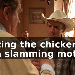 hitting the chickens in a slamming motion