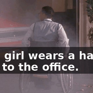 The girl wears a halter top to the office.